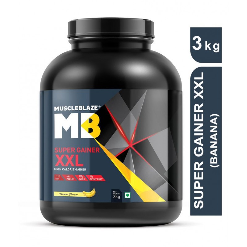 MuscleBlaze Super Gainer XXL, For Muscle Mass Gain (Banana, 3 Kg / 6.6 lb, 30 Servings)