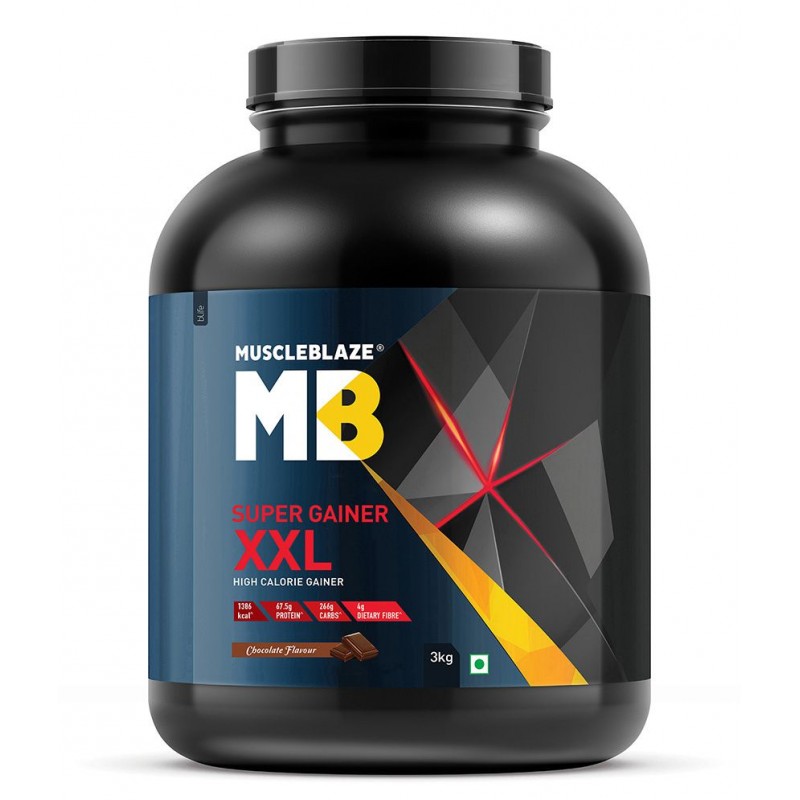 MuscleBlaze Super Gainer XXL, For Muscle Mass Gain (Chocolate, 3 kg / 6.6 lb, 30 Servings)