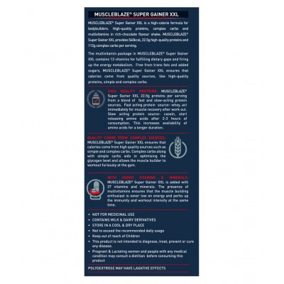 MuscleBlaze Super Gainer XXL, For Muscle Mass Gain (Chocolate, 5 kg / 11 lb, 50 Servings)