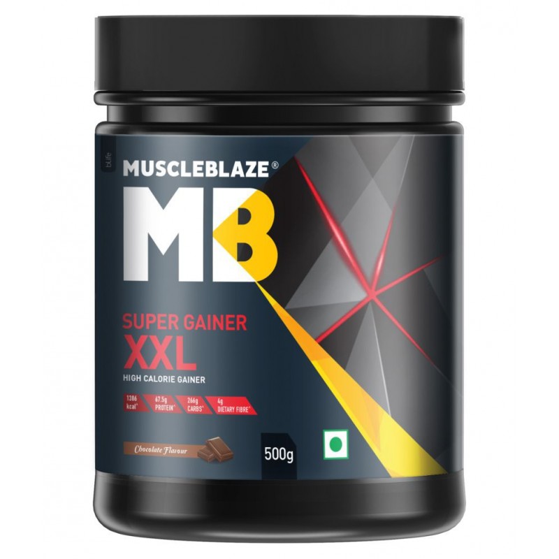 MuscleBlaze Super Gainer XXL, For Muscle Mass Gain (Chocolate, 500 g / 1.1 lb)