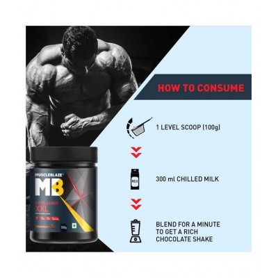 MuscleBlaze Super Gainer XXL, For Muscle Mass Gain (Chocolate, 500 g / 1.1 lb)
