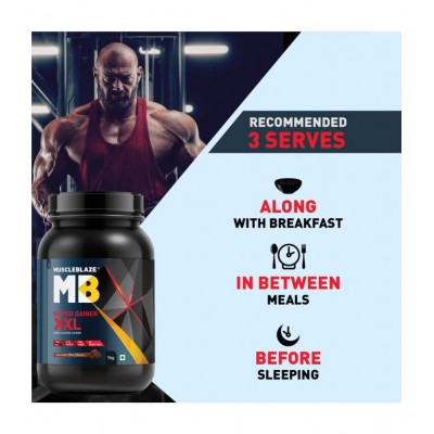MuscleBlaze Super Gainer XXL, For Muscle Mass Gain (Chocolate Bliss, 1 Kg / 2.2 lb, 10 Servings)
