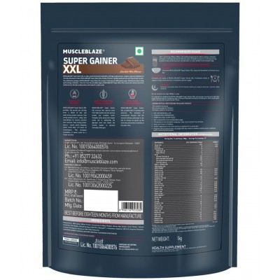 MuscleBlaze Super Gainer XXL, For Muscle Mass Gain (Chocolate Bliss, 1 Kg / 2.2 lb, 10 Servings)