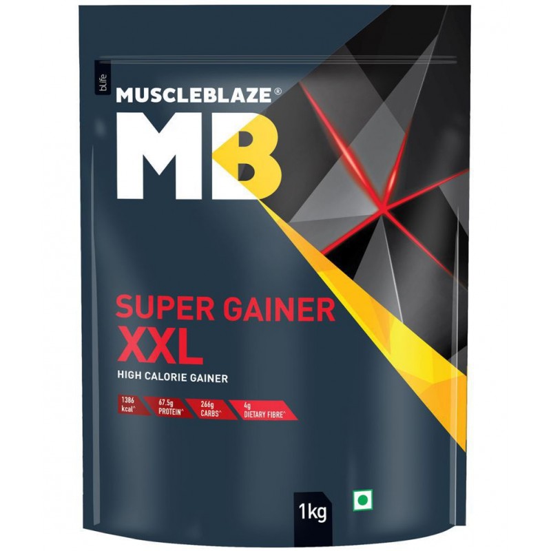 MuscleBlaze Super Gainer XXL, For Muscle Mass Gain (Chocolate Bliss, 1 Kg / 2.2 lb, 10 Servings)