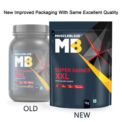 MuscleBlaze Super Gainer XXL, For Muscle Mass Gain (Cookies & Cream, 1 kg / 2.2 lb, 10 Servings)