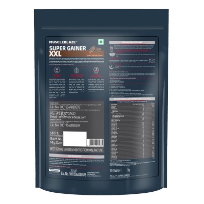 MuscleBlaze Super Gainer XXL, For Muscle Mass Gain (Cookies & Cream, 1 kg / 2.2 lb, 10 Servings)