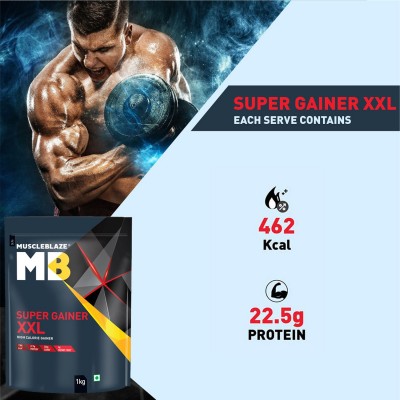 MuscleBlaze Super Gainer XXL, For Muscle Mass Gain (Cookies & Cream, 1 kg / 2.2 lb, 10 Servings)