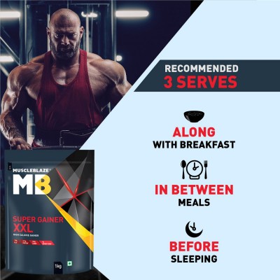 MuscleBlaze Super Gainer XXL, For Muscle Mass Gain (Cookies & Cream, 1 kg / 2.2 lb, 10 Servings)