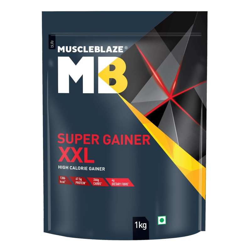 MuscleBlaze Super Gainer XXL, For Muscle Mass Gain (Cookies & Cream, 1 kg / 2.2 lb, 10 Servings)