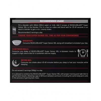 MuscleBlaze Super Gainer XXL, For Muscle Mass Gain (Cookies & Cream, 2 kg / 4.4 lb, 20 Servings)