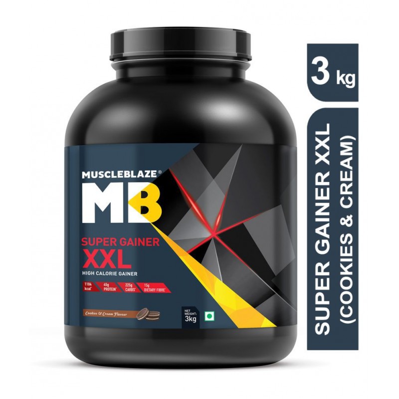 MuscleBlaze Super Gainer XXL, For Muscle Mass Gain (Cookies & Cream, 3 kg / 6.6 lb, 30 Servings)
