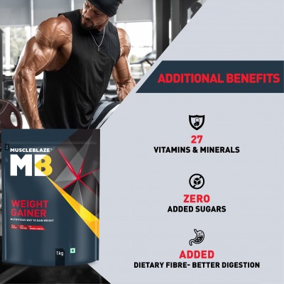 MuscleBlaze Weight Gainer with Added Digezyme (Banana, 1 kg / 2.2 lb, 10 Servings)