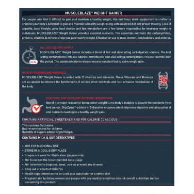 MuscleBlaze Weight Gainer with Added Digezyme (Chocolate, 2 kg / 4.4 lb, 20 Servings)