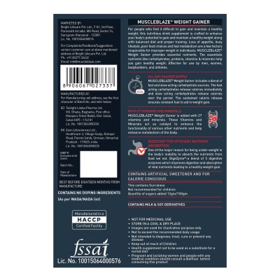 MuscleBlaze Weight Gainer with Added Digezyme (Chocolate, 5 kg / 11 lb, 50 Servings)