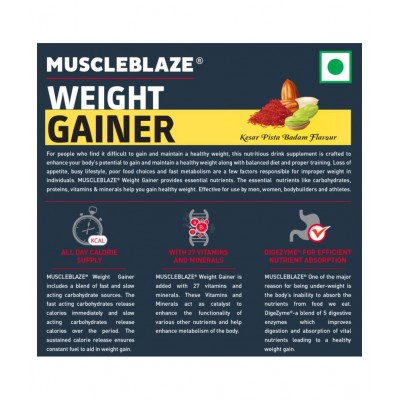 MuscleBlaze Weight Gainer with Added Digezyme (Kesar Pista Badam, 1 kg / 2.2 lb, 10 Servings) MuscleBlaze Weight Gainer with Added Digezyme (Kesar Pista Badam, 1 kg / 2.2 lb, 10 Servings)