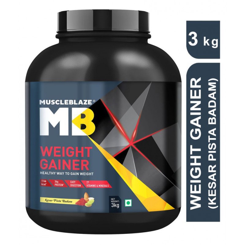 MuscleBlaze Weight Gainer with Added Digezyme (Kesar Pista Badam, 3 kg / 6.6 lb, 30 Servings)