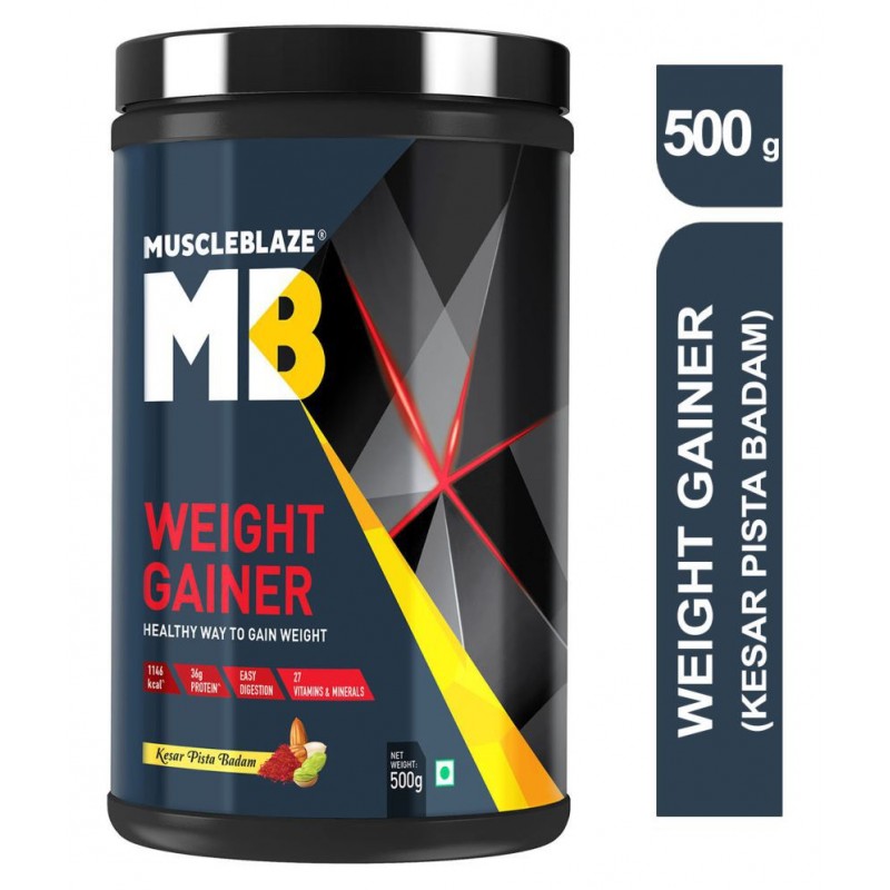 MuscleBlaze Weight Gainer with Added Digezyme (Kesar Pista Badam, 500 g / 1.1 lb, 5 Servings)