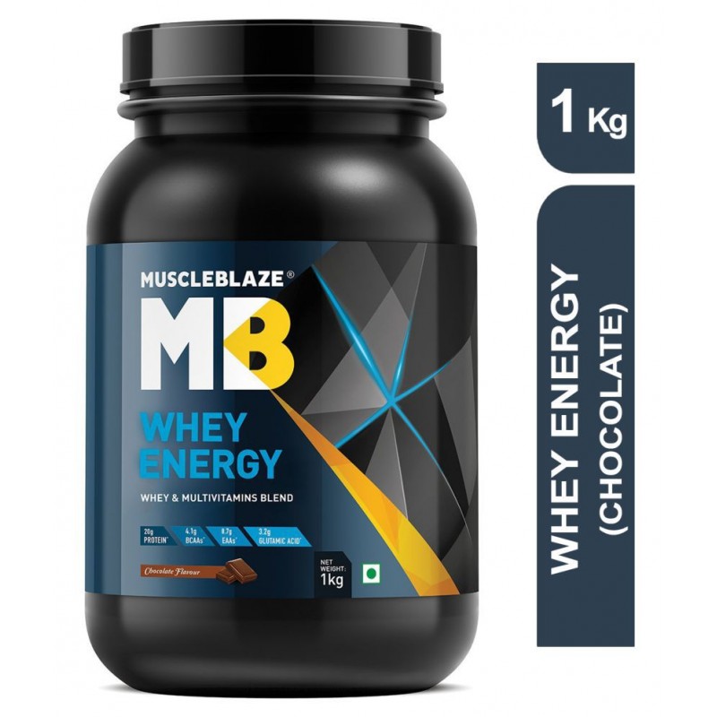 MuscleBlaze Whey Energy with Whey & Multivitamins Blend (Chocolate, 1 kg / 2.2 lb, 30 Servings)