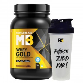 MuscleBlaze Whey Gold, 100% Whey Protein Isolate, Labdoor USA Certified, Rich Milk Chocolate, 1 kg / 2.2 lb, 33 Servings with Shaker, 650 ml (Combo Pack)