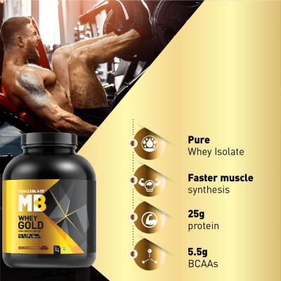 MuscleBlaze Whey Gold, 100% Whey Protein Isolate, Labdoor USA Certified, Rich Milk Chocolate, 2 kg / 4.4 lb, 66 Servings with Shaker, 650 ml (Combo Pack)