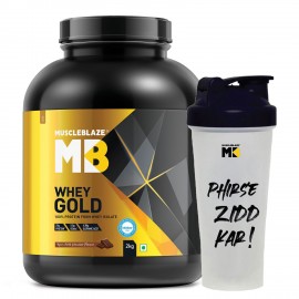MuscleBlaze Whey Gold, 100% Whey Protein Isolate, Labdoor USA Certified, Rich Milk Chocolate, 2 kg / 4.4 lb, 66 Servings with Shaker, 650 ml (Combo Pack)