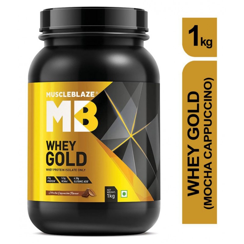 MuscleBlaze Whey Gold 100% Whey Protein Isolate with Digezyme (Mocha Cappucino, 1kg / 2.2 lb)