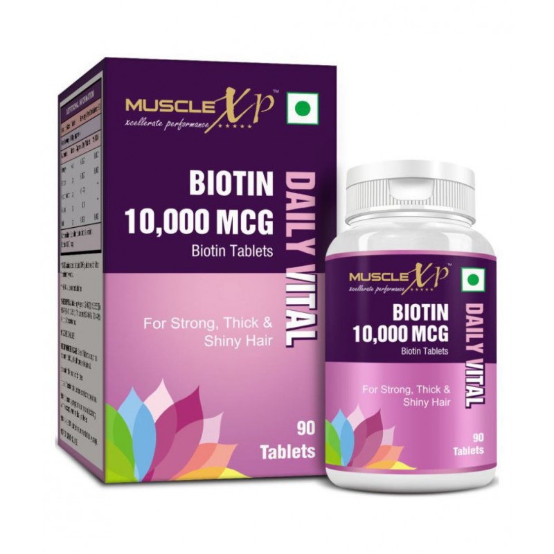 MuscleXP Biotin 10,000 mcg - Maximum Strength with No Added Colors, 90 Tablets
