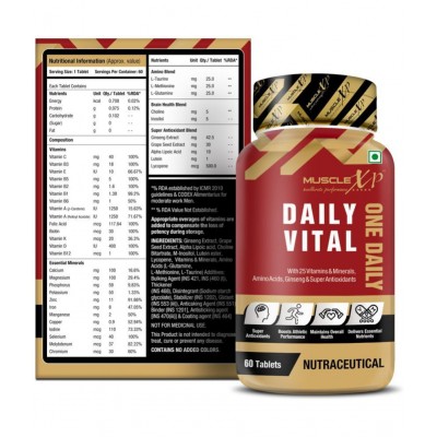 MuscleXP Daily Vital Multivitamin With 25 Vitamins & Minerals, 5 Super Antioxidants & Ginseng, 60 Tablets