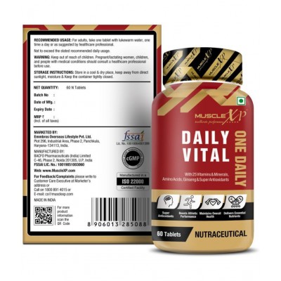 MuscleXP Daily Vital Multivitamin With 25 Vitamins & Minerals, 5 Super Antioxidants & Ginseng, 60 Tablets