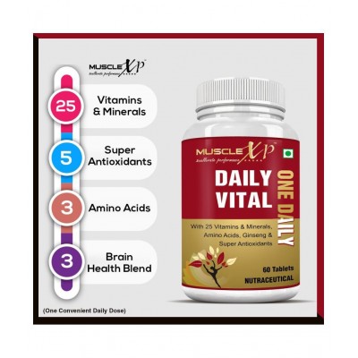 MuscleXP Daily Vital Multivitamin With 25 Vitamins & Minerals, 5 Super Antioxidants & Ginseng, 60 Tablets