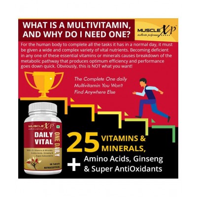 MuscleXP Daily Vital Multivitamin With 25 Vitamins & Minerals, 5 Super Antioxidants & Ginseng, 60 Tablets