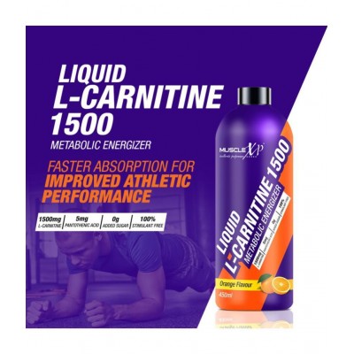 MuscleXP Liquid L-Carnitine 1500, Metabolic Energizer, No Added Sugar, 100% Stimulant Free, Orange Flavor - 450ml