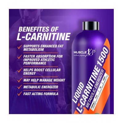 MuscleXP Liquid L-Carnitine 1500, Metabolic Energizer, No Added Sugar, 100% Stimulant Free, Orange Flavor - 450ml