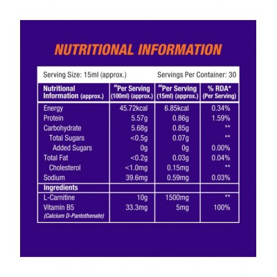 MuscleXP Liquid L-Carnitine 1500, Metabolic Energizer, No Added Sugar, 100% Stimulant Free, Orange Flavor - 450ml