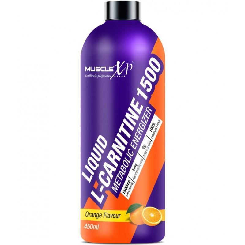 MuscleXP Liquid L-Carnitine 1500, Metabolic Energizer, No Added Sugar, 100% Stimulant Free, Orange Flavor - 450ml