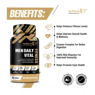 MuscleXP Men Daily Vital Fitness, Advanced Formulation With Vitamins, Minerals, Sports Blend, BCAA & Herbal Matrix, 60 Tablets (Pack of 2)