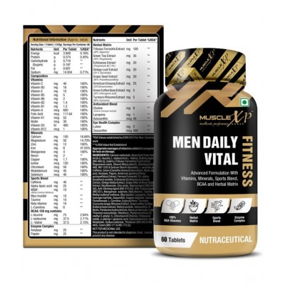 MuscleXP Men Daily Vital Fitness, Advanced Formulation With Vitamins, Minerals, Sports Blend, BCAA & Herbal Matrix, 60 Tablets (Pack of 2)