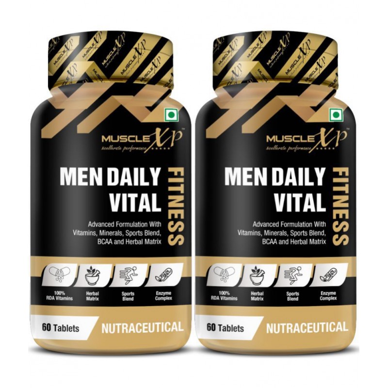 MuscleXP Men Daily Vital Fitness, Advanced Formulation With Vitamins, Minerals, Sports Blend, BCAA & Herbal Matrix, 60 Tablets (Pack of 2)
