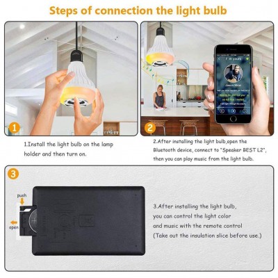 Music Light Bulb, E27 and B22 led Light Bulb with Bluetooth Speaker RGB Self Changing Color Lamp Built-in Audio Speaker for Home, Bedroom, Living Room, Party Decoration