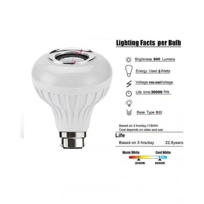 Music and Light Bulb, E27 & B22 LED Light Bulb With Bluetooth Speaker RGB Self Changing Color Lamp Built-In Audio Speaker