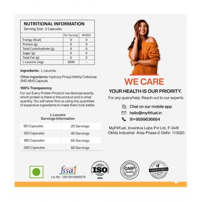 MyFitFuel L-Leucine (60 Capsules) 1000 mg 60 no.s