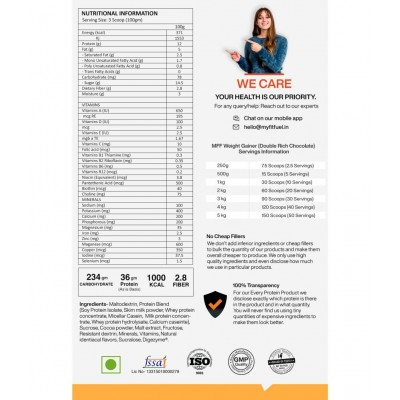 MyFitFuel Weight Gainer 1 kg, Double Rich Chocolate 1 kg Weight Gainer Powder