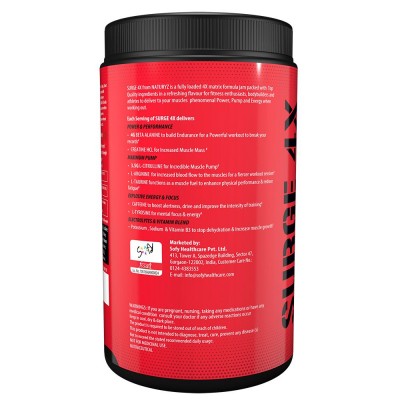 NATURYZ Surge 4X PreWorkout, 4000 BetaAlanine, L-Citrulline, Creatine, L- Arginine for Pump, Energy, Muscle gain- 400grams(Mix fruit)