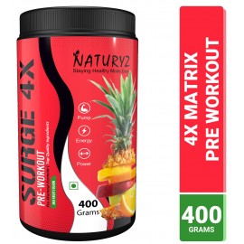 NATURYZ Surge 4X PreWorkout, 4000 BetaAlanine, L-Citrulline, Creatine, L- Arginine for Pump, Energy, Muscle gain- 400grams(Mix fruit)