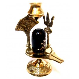 NDS Brass Shivling with Sheshnag and Black Stone Ling 4 inchs NDS Brass Shivling with Sheshnag and Black Stone Ling 4 inchs