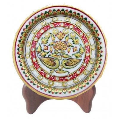 NEW ERA CARVED PLATES STAND 17.5 Cm Brown Wood Handicraft Showpiece - Pack of 1