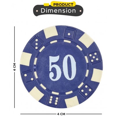 NHR 11.5 GMS Facinating Round Poker Chips for Poker Game| 5 Blue Color Ceramic Chips (50 Points Chips)