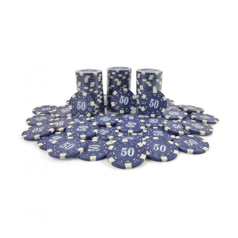 NHR 11.5 GMS Facinating Round Poker Chips for Poker Game| 5 Blue Color Ceramic Chips (50 Points Chips)