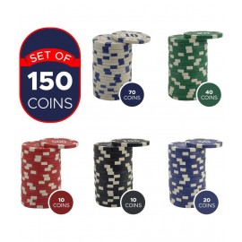 NHR 11.5 GMS Facinating Round Poker Chips for Poker Game|150 Multicolor Ceramic Chips (10,20,50,100,500 Points Chips)