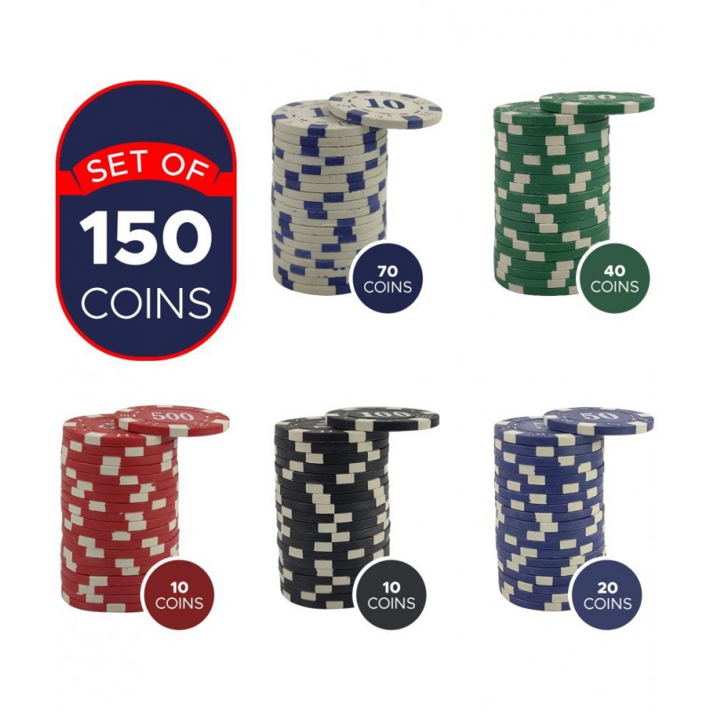 NHR 11.5 GMS Facinating Round Poker Chips for Poker Game|150 Multicolor Ceramic Chips (10,20,50,100,500 Points Chips)
